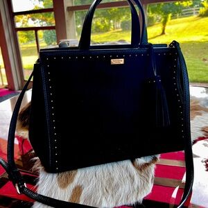 Kate Spade Suede Studded Black Satchel with Tassel